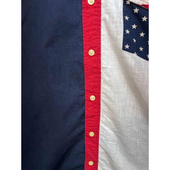 Redhead Mens Button Down Shirt Short Sleeve Sz XL Blue White American Flag Stars - Picture 8 of 12